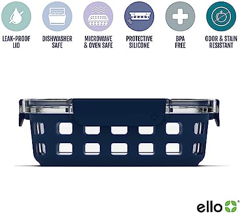 Ello Duraglass 3.4 Cup Glass Meal Prep Containers, 6 Pc, 3 Pack,Mixed Berry