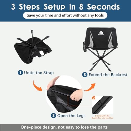 Raynesys Portable Swivel Camping Chair, 8 Seconds Quick Setup Easy Carry