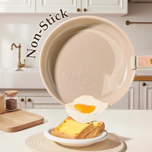 CAROTE Ceramic Pots and Pans Set, Cookware Set Detachable Handle, 19 Pcs Induction Kitchen Cookware Sets Non Stick with Removable Handle, RV Cookware Set, Oven Safe, Elegant White, Mothers Day Gifts