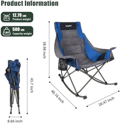 SUNNYFEEL Oversized Folding Rocking Camping Chair 2 Pack, 500lbs Blue