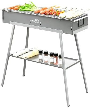 WILLBBQ Charcoal Grill, Portable BBQ Grill with Removable Stand & Shelf