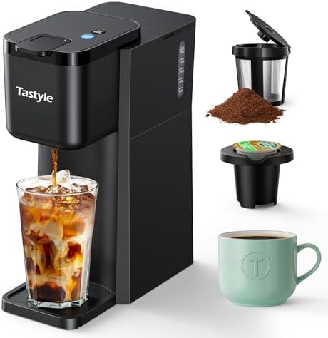 Tastyle Mini Single Serve Hot and Iced Coffee Maker for K Cup and Ground