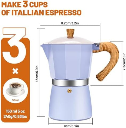 3 Cup Aluminum Espresso Stovetop Moka Pot Express Coffee Maker Percolator Italian Classic Mocha Coffee Machine for Italian and Cuban Cafe Brewing for Home & Camping 150ml 5oz