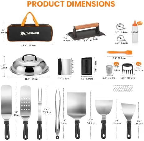 Overmont 31PC Griddle Accessories Kit, Spatula Set with Basting Cover Press