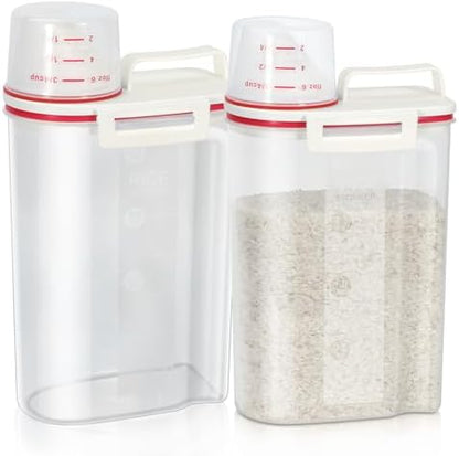 TBMax 2 Pack Rice Storage Containers 4 Lbs, Small Rice Dispenser with Measuring Cup, Cereal Containers Flour Bin, Kitchen Food Storage Container and Pantry Organizers, Pet Dog Cat Food Dispenser