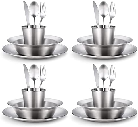 Odoland Stainless Steel Camping Mess Kit for Outdoor Family & Person
