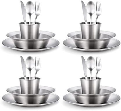 Odoland Stainless Steel Camping Mess Kit for Outdoor Family & Person