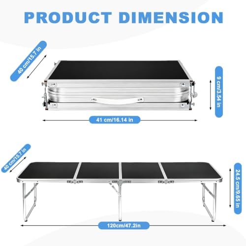 Moosinily Small Camping Table 4FT Folding Picnic Table Foldable Low Camp Table Portable Short Aluminum Outdoor Short Floor Beach BBQ Travel Black 47.2×15.7 inch
