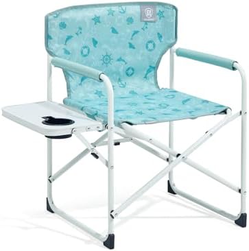 EVER ADVANCED Kids Directors Chair with Side table for Camping, RV & Sports, Padded Kid Outdoor Seat with Safety Lock, Lightweight Portable Camp Chairs for Beach, Balcony, Patio, Supports 150lbs Green