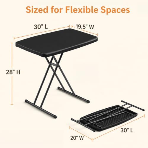 Folding Table 30 Inch, TV Tray with 3 Levels Adjustable Height, Heavy Duty No Assembly Foldable Small Table for Eating or Working on Couch, Living Room, Office, Indoor and Outdoor Use(Black)