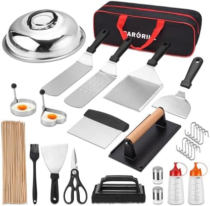 PARGRILL 128 PCS Griddle Accessories Kit - Premium Flat Top Grill Accessories Set for Blackstone & Camp Chef, Stainless Steel BBQ Tool Utensils Gift Grilling Set for Lover Outdoor Men Women dad