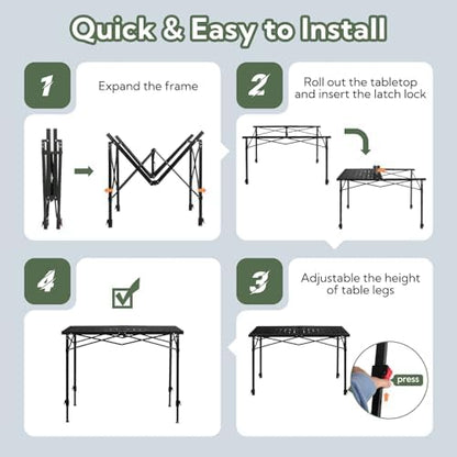 Portable Outdoor Adjustable Height Camping Table, Large for 2-6 Person