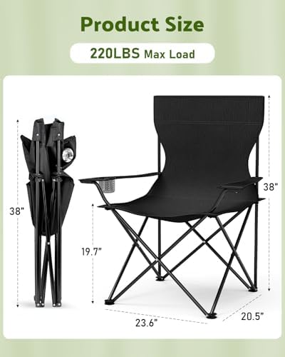 YSSOA Portable Folding Black Camping Chair, 2-Pack