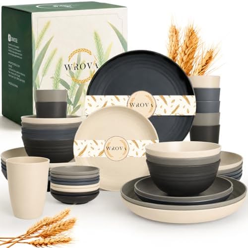 Wrova Kitchen Plates and Bowls Sets 40PCS,Wheat Straw Dinnerware Sets for 8