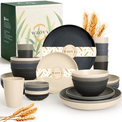 Wrova Kitchen Plates and Bowls Sets 40PCS,Wheat Straw Dinnerware Sets for 8