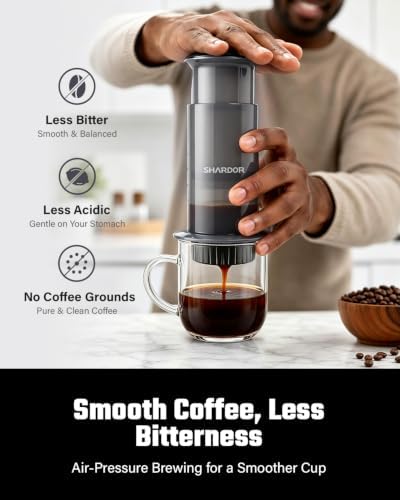 SHARDOR Manual Coffee Press, Dual Filter Portable Coffee Maker, 10 oz