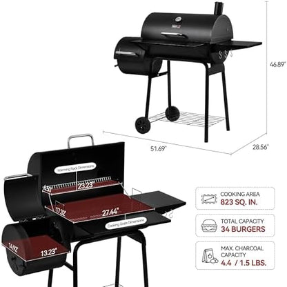 Royal Gourmet CC1830S BBQ Charcoal Grill and Offset Smoker, Outdoor Camping