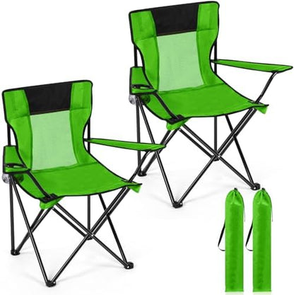 Shellwei 2 PCS Folding Camping Chair with Cupholder and Carry Bag Regular Size Colorful Breathable Portable Lightweight Lawn Chair with Side Pocket for Fishing Hiking Beach Outdoor Activity