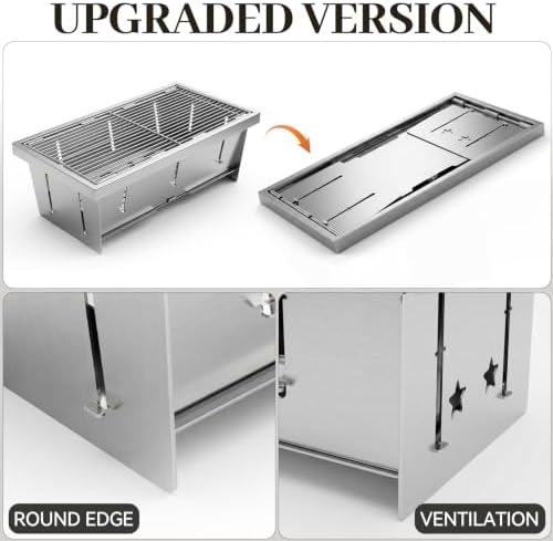 Portable Stainless Steel Charcoal Grill, Foldable Tabletop BBQ Grill for Camping, Backpacking, Hiking, Picnic - Ultra Compact & Lightweight