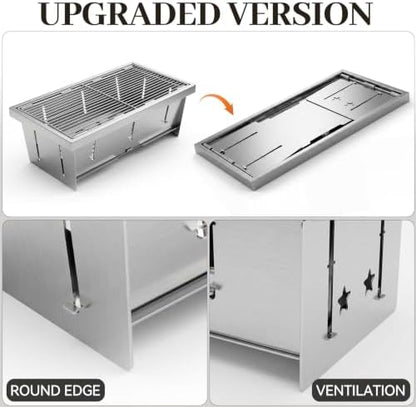 Portable Stainless Steel Charcoal Grill, Foldable Tabletop BBQ Grill for Camping, Backpacking, Hiking, Picnic - Ultra Compact & Lightweight