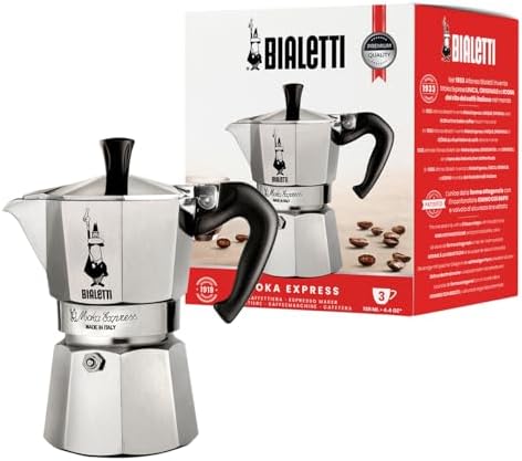 Bialetti - Moka Express: Iconic Stovetop Espresso Maker, Moka Pot, Italian Coffee Maker, 3 Espresso Shots (4.3 oz - 130 ml), Aluminum, Silver
