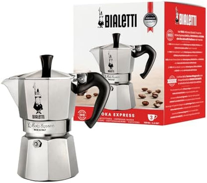 Bialetti - Moka Express: Iconic Stovetop Espresso Maker, Moka Pot, Italian Coffee Maker, 3 Espresso Shots (4.3 oz - 130 ml), Aluminum, Silver