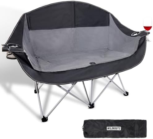 Double Camping Chair Heavy Duty 600LBS 2 Person Loveseat Portable w Holder