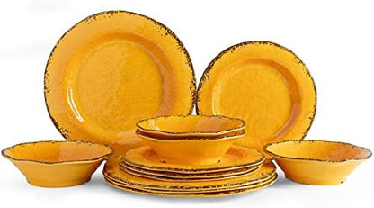 LEHAHA Rustic Melamine Dinnerware Sets for 4, Harvest Plates and Bowls Set