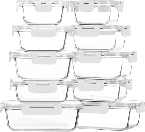 M MCIRCO 10 Pack Glass Food Storage Container with Lids, White