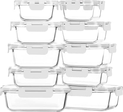 M MCIRCO 10 Pack Glass Food Storage Container with Lids, White