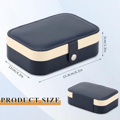 Travel Jewelry Box, PU leather Small Jewelry Organizer For Female Girls, double layer portable mini travel case for storing earrings, rings, necklaces.(dark blue 2pcs)