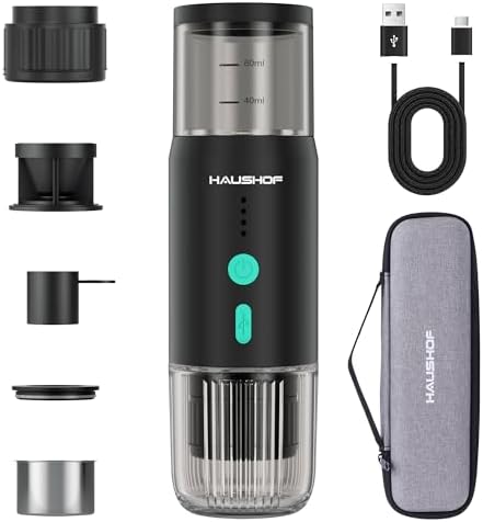 HAUSHOF 20 Bar 2-in-1 Portable Espresso Machine, USB-C Travel Coffee Maker