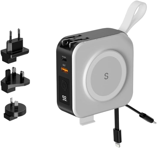 PowerPack Universal - 5 in 1 MagSafe Compatible Charger | Universal Adaptors | Power Bank | Included Adaptor Plug (Crisp White)