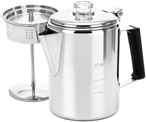 Cididu Camping Coffee Pot Stainless Steel, Coffee Pot Outdoors, Durable Stove Top Brew Coffee Maker on Fire, Ideal for Group Camping, Hiking, Backpacking, RV and Travel, 9 Cups