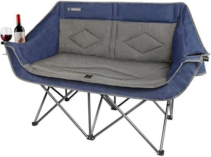 Oversized Double Camping Chair-Heavy Duty 2 Person Folding Loveseat Camp Couch for Adults,Portable Outdoor Lawn Chairs with Padded Seat for Fishing,Sports and Patio,Supports 500 LBS,Blue