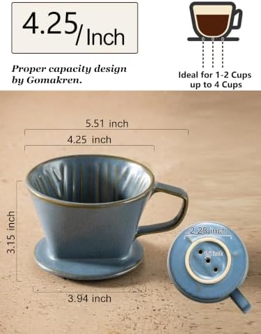 Gomakren Pour Over Coffee Maker Ceramic Coffee Dripper, 3 Hole Cone Brewer