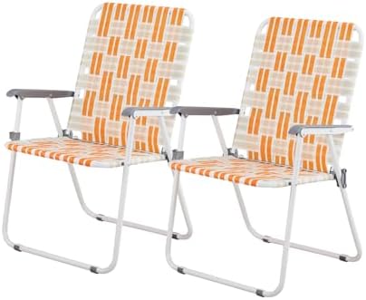 Outvita Webbed Lawn Chairs Set of 2, Easy Open & Lightweight Orange