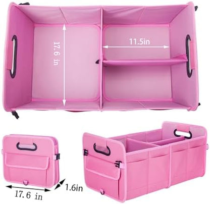 titiyiof Trunk Organizer For Suv & Sedan,Car Organizers and Storage, Waterproof Collapsible & Adjustable Straps,70L Sturdy Car Organization for Car Accessories, Tools,Sundries,2-3 Compartment（Pink
