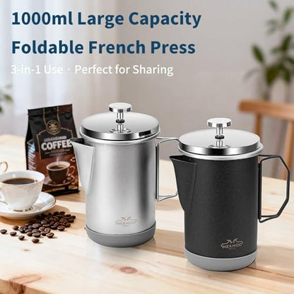 MERMOO YILAN French Press 1000ml, Camping Coffee Press, Foldable Handle