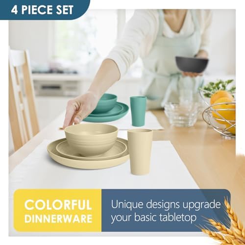 Teivio 32-Piece Plates and Bowls Sets for 8,Colorful Kitche Dinnerware Sets