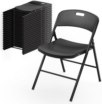 Bonnlo 20-Pack Black Plastic Folding Chairs, Portable Seat with Sturdy Steel Frame for Indoor & Outdoor Use, Perfect for Banquet, Party, Wedding, Office, and Camping