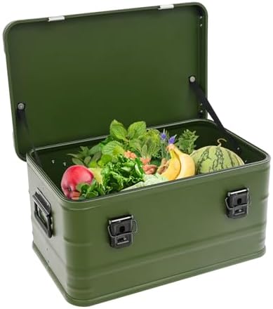 Aluminum Storage Box with Lid, 50L/13.21Gal Heavy Duty Overland Storage Box Stackable Trunk Organizer with Handles & Latches for Truck Bed SUV Camping Outdoor Home Organization