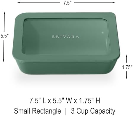 Glass Food Storage Container with Lid, 3-Cup Small Rectangle | Microwave-Safe Airtight Lid, Oven-Safe Ceramic-Coated Glass | Zero Plastic, No PFAS/PFOA/BPA, Reusable [Pine]