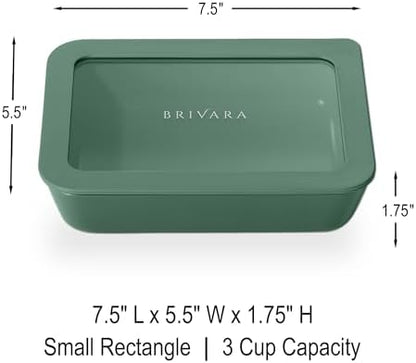 Glass Food Storage Container with Lid, 3-Cup Small Rectangle | Microwave-Safe Airtight Lid, Oven-Safe Ceramic-Coated Glass | Zero Plastic, No PFAS/PFOA/BPA, Reusable [Pine]
