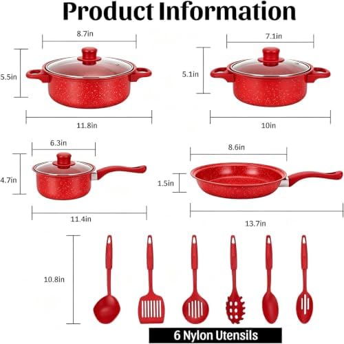 13 Piece Cookware Set Portable Lightweight Cast Iron Pots and Pans Set