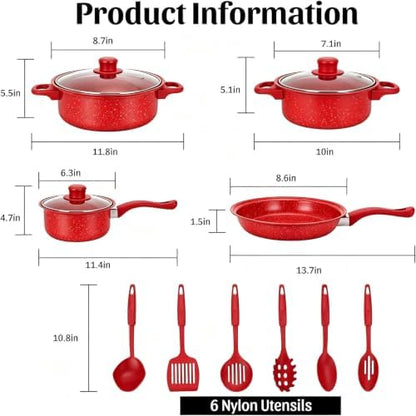 13 Piece Cookware Set Portable Lightweight Cast Iron Pots and Pans Set