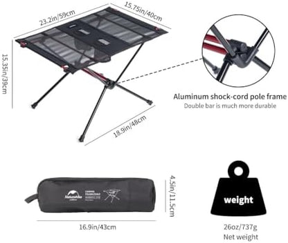 Naturehike FT07 Ultralight Camping Table, 1.6 LBS Portable Backpacking Table with Carry Bag & Cup Holder, Folding Mesh Camp Table for Camping Picnic Beach Fishing