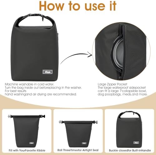 Travel Dog Food Container Pet Food Storage Bag Containers 2PCS Collapsible Travel Dog Bowls Waterproof Camping Storage Essentials Kibble Carrier 20L Easy to Clean (Black, Large)