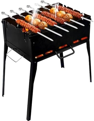 CKG Portable Charcoal Grill Heavy Duty Folding Mangal BBQ Outdoor Grill for Kabab, Shashlyk, Camping Portable Grill for Travel, 6 Skewers (Skewers not included in set) 2 mm Metal Thickness