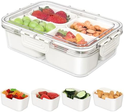 Small Snackle Box Container, Divided Serving Tray with Lid, 4 Compartment Snack Box Container for Candy, Fruits, Charcuterie, Travel & Parties, BPA-Free